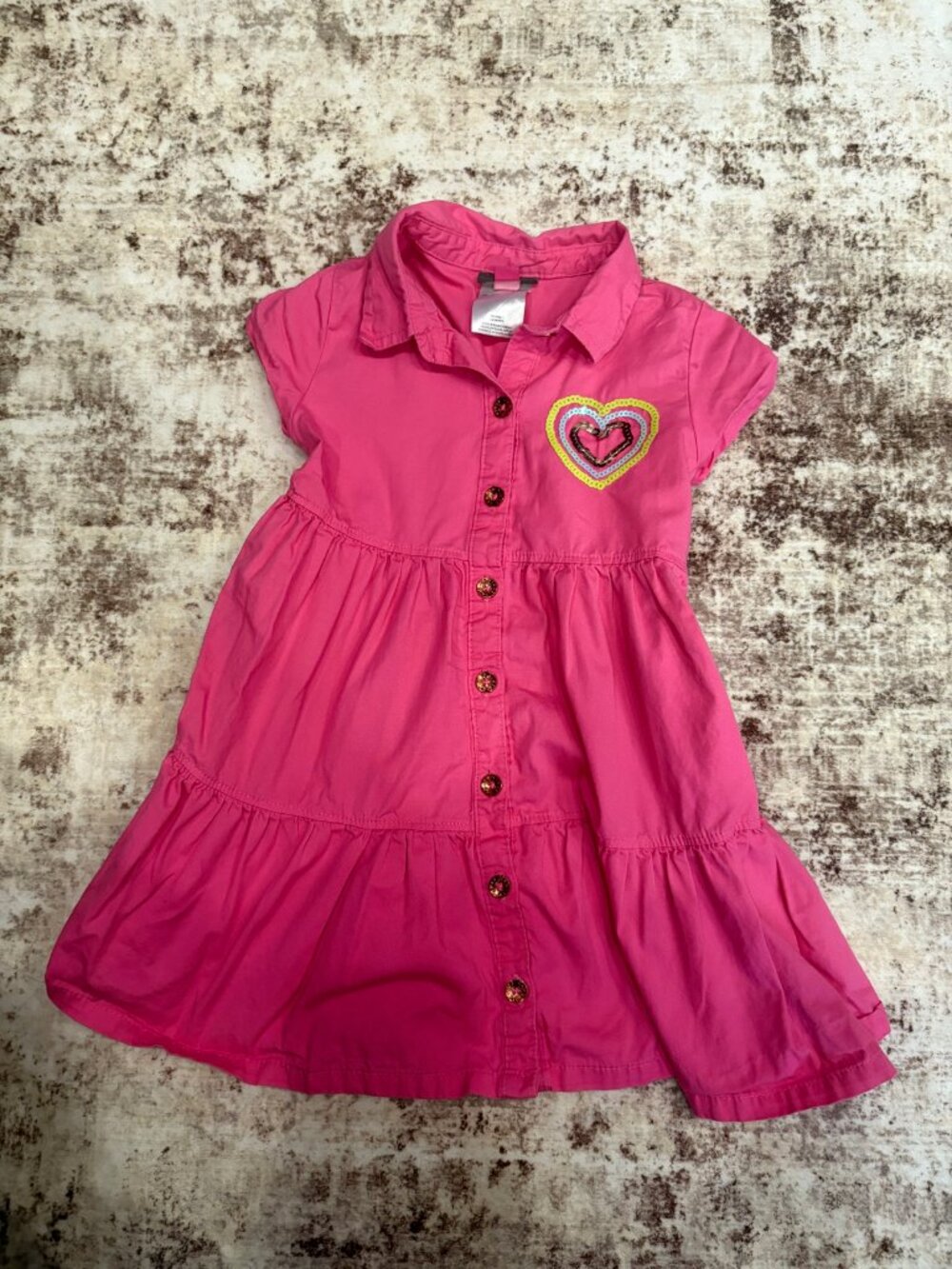 Vince Camuto Girls Hot Pink Tiered Shirt Dress with Sequin Heart – Size 4
